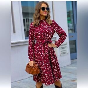 Cupshe Chic Animal Print Tie-Waist Keyhole Long Sleeve Dress Size‎ M RefCPS028